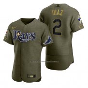 Camiseta Beisbol Hombre Tampa Bay Rays Yandy Diaz Camuflaje Digital Verde 2021 Salute To Service