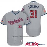 Camiseta Beisbol Hombre Washington Nationals 2017 Estrellas y Rayas Max Scherzer Gris Flex Base
