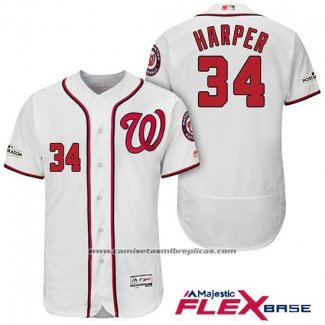 Camiseta Beisbol Hombre Washington Nationals 2017 Postemporada Bryce Harper Blanco Flex Base