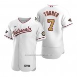 Camiseta Beisbol Hombre Washington Nationals Trea Turner Gold-Trimmed Championship Autentico Blanco