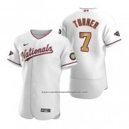 Camiseta Beisbol Hombre Washington Nationals Trea Turner Gold-Trimmed Championship Autentico Blanco