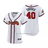 Camiseta Beisbol Mujer Atlanta Braves Mike Soroka 2022 Gold Program Replica Blanco