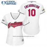 Camiseta Beisbol Mujer Cleveland Indians 2017 Postemporada 10 Edwin Encarnacion Blanco Cool Base