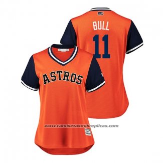 Camiseta Beisbol Mujer Houston Astros Evan Gattis 2018 LLWS Players Weekend Bull Orange