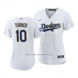 Camiseta Beisbol Mujer Los Angeles Dodgers Justin Turner 2021 Gold Program Replica Blanco