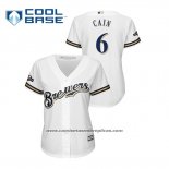 Camiseta Beisbol Mujer Milwaukee Brewers Lorenzo Cain 2019 Postemporada Cool Base Blanco