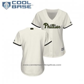 Camiseta Beisbol Mujer Philadelphia Phillies 2018 Dia de los Caidos Cool Base Crema