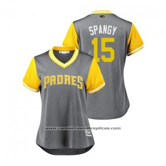 Camiseta Beisbol Mujer San Diego Padres Cory Spangenberg 2018 LLWS Players Weekend Spangy Gris