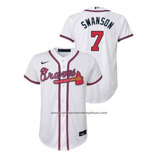 Camiseta Beisbol Nino Atlanta Braves Dansby Swanson Replica Primera Blanco