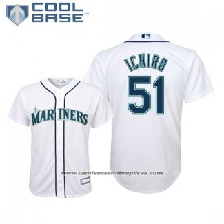 Camiseta Beisbol Nino Seattle Mariners Ichiro Suzuki Cool Base Primera Replica Blanco