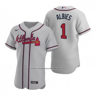 Camiseta Beisbol Hombre Atlanta Braves Ozzie Albies Autentico 2020 Road Gris