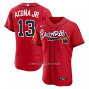 Camiseta Beisbol Hombre Atlanta Braves Ronald Acuna Jr Alterno Autentico Parche Patrocinador Rojo
