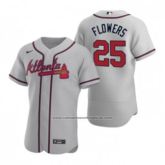 Camiseta Beisbol Hombre Atlanta Braves Tyler Flowers Autentico 2020 Road Gris