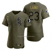 Camiseta Beisbol Hombre Chicago White Sox Jake Lamb Camuflaje Digital Verde 2021 Salute To Service