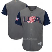 Camiseta Beisbol Hombre Estados Unidos Clasico Mundial de Beisbol 2017 Personalizada Gris