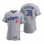 Camiseta Beisbol Hombre Los Angeles Dodgers Joc Pederson Autentico 2020 Road Gris