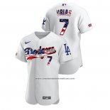 Camiseta Beisbol Hombre Los Angeles Dodgers Julio Urias 2020 Stars & Stripes 4th of July Blanco