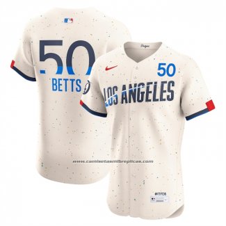 Camiseta Beisbol Hombre Los Angeles Dodgers Mookie Betts City Connect Elite Crema