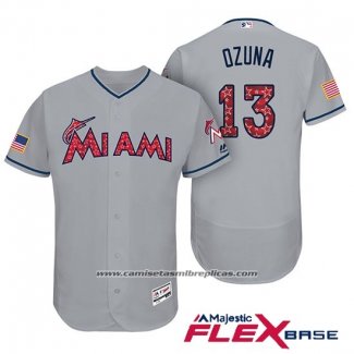Camiseta Beisbol Hombre Miami Marlins 2017 Estrellas y Rayas Marchell Ozuna Gris Flex Base