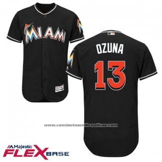 Camiseta Beisbol Hombre Miami Marlins Marcell Ozuna Negro Autentico Collection Flex Base