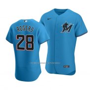 Camiseta Beisbol Hombre Miami Marlins Trevor Rogers Autentico Alterno Azul