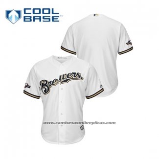 Camiseta Beisbol Hombre Milwaukee Brewers 2019 Postemporada Cool Base Blanco