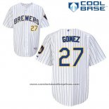 Camiseta Beisbol Hombre Milwaukee Brewers Carlos Gomez 27 Blanco Cool Base