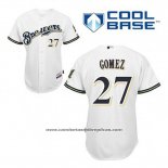 Camiseta Beisbol Hombre Milwaukee Brewers Carlos Gomez 27 Blanco Primera Cool Base