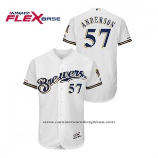 Camiseta Beisbol Hombre Milwaukee Brewers Chase Anderson Autentico Flex Base Blanco