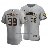 Camiseta Beisbol Hombre Milwaukee Brewers Corbin Burnes Autentico Road Gris