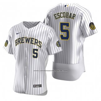 Camiseta Beisbol Hombre Milwaukee Brewers Eduardo Escobar Autentico Primera Blanco