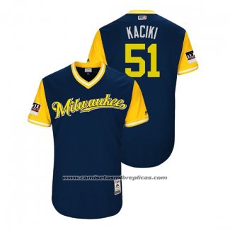 Camiseta Beisbol Hombre Milwaukee Brewers Freddy Peralta 2018 LLWS Players Weekend Kaciki Azul