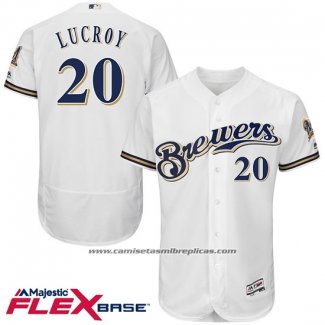 Camiseta Beisbol Hombre Milwaukee Brewers Jonathan Lucroy 20 Blanco Flex Base Autentico Collection Jugador