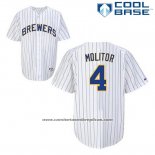 Camiseta Beisbol Hombre Milwaukee Brewers Paul Molitor 4 Blanco Cool Base