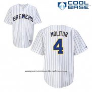Camiseta Beisbol Hombre Milwaukee Brewers Paul Molitor 4 Blanco Cool Base