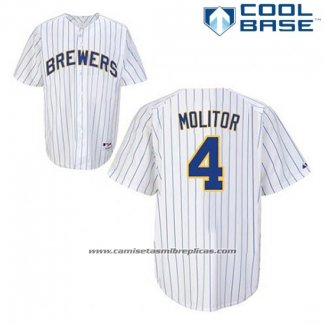 Camiseta Beisbol Hombre Milwaukee Brewers Paul Molitor 4 Blanco Cool Base