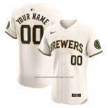 Camiseta Beisbol Hombre Milwaukee Brewers Primera Elite Personalizada Crema