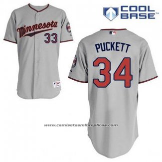 Camiseta Beisbol Hombre Minnesota Twins Kirby Puckett 34 Gris Cool Base