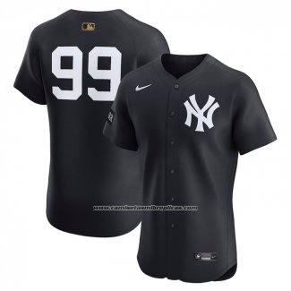 Camiseta Beisbol Hombre New York Yankees Aaron Judge Alterno Sponsor Patch Gold Batterman Elite Azul1