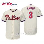 Camiseta Beisbol Hombre Philadelphia Phillies Bryce Harper Flex Base Autentico Collezione Alterno 2019 Crema