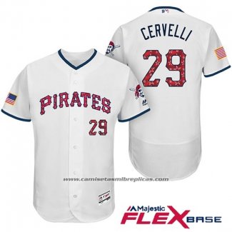 Camiseta Beisbol Hombre Pittsburgh Pirates 2017 Estrellas y Rayas Francisco Cervelli Blanco Flex Base