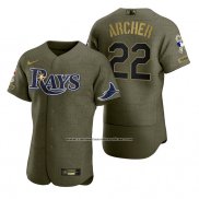 Camiseta Beisbol Hombre Tampa Bay Rays Chris Archer Camuflaje Digital Verde 2021 Salute To Service