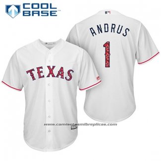 Camiseta Beisbol Hombre Texas Rangers 2017 Estrellas y Rayas Elvis Andrus Blanco Cool Base