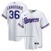 Camiseta Beisbol Hombre Texas Rangers Wyatt Langford Primera Replica Blanco