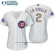 Camiseta Beisbol Mujer Chicago Cubs 2 Tommy La Stella Blanco Oro Cool Base