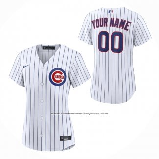 Camiseta Beisbol Mujer Chicago Cubs Primera Replica Personalizada Blanco