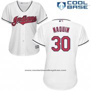 Camiseta Beisbol Mujer Cleveland Indians 30 Tyler Naquin Blanco Cool Base