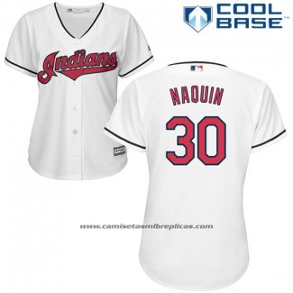 Camiseta Beisbol Mujer Cleveland Indians 30 Tyler Naquin Blanco Cool Base