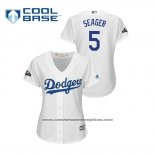 Camiseta Beisbol Mujer Los Angeles Dodgers Corey Seager 2019 Postemporada Cool Base Blanco