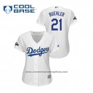 Camiseta Beisbol Mujer Los Angeles Dodgers Walker Buehler 2019 Postemporada Cool Base Blanco
